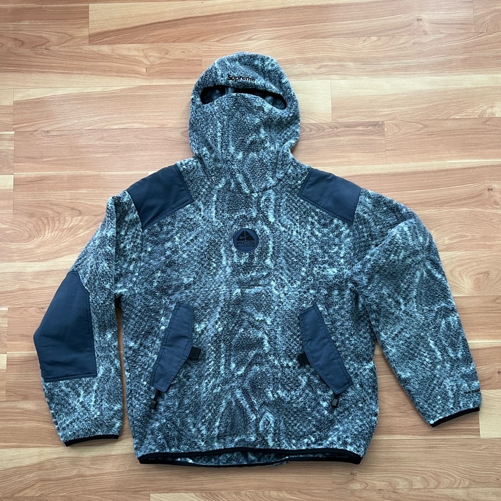 Supreme Gray and Black Fleece Hoodie
